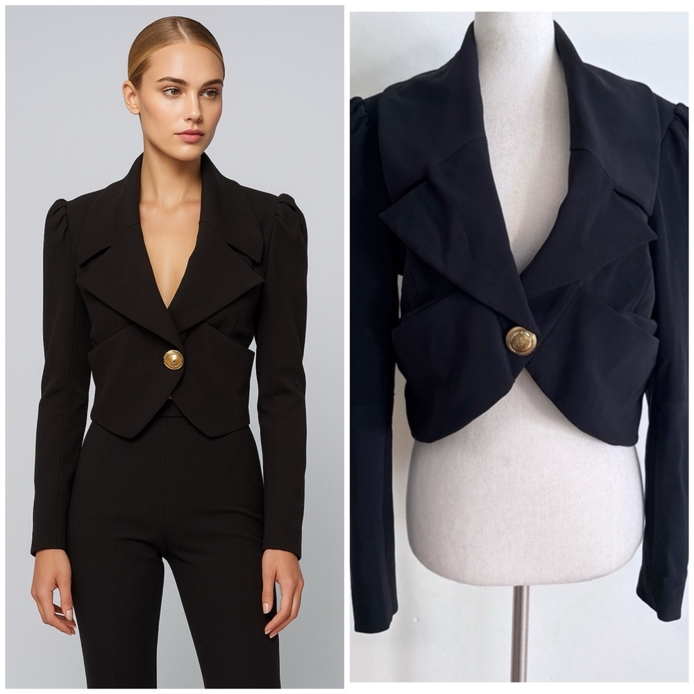 Sara Berman. made in England Nautical Gold Buttons Cropped Draped Blazer Jacket‌